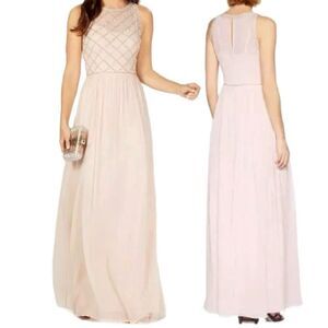 NWT Adrianna Papell Blush Pink Beaded Bodice Maxi Dress Size 10